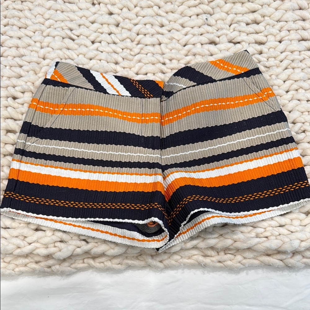 Trina Turk High Waist Orange and Blue Striped Shorts